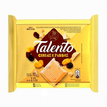 Chocolate Talento White Cereals and Raisins Garoto 3.17oz